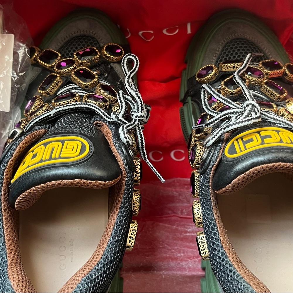 Gucci Black and Green Sneakers with Jewel Details